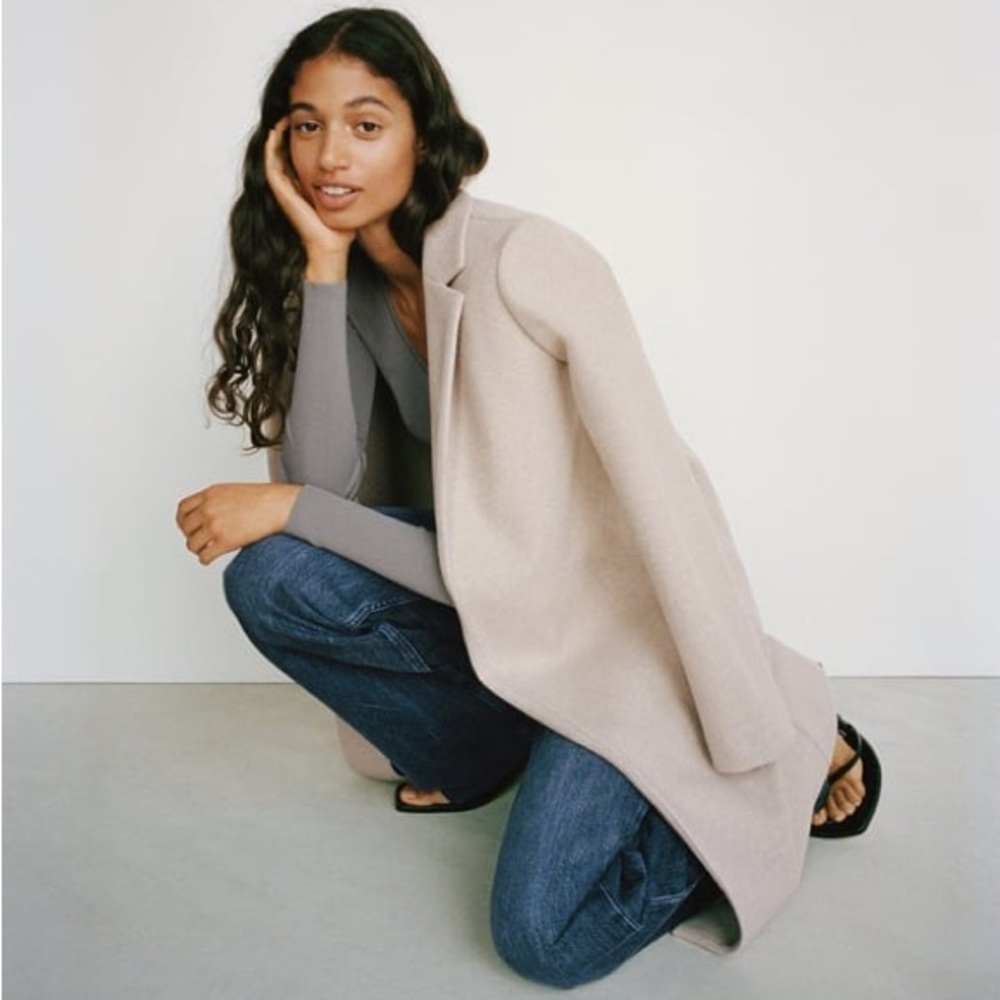 Zara Marled Sand Open Front Coat with Lapel Collar